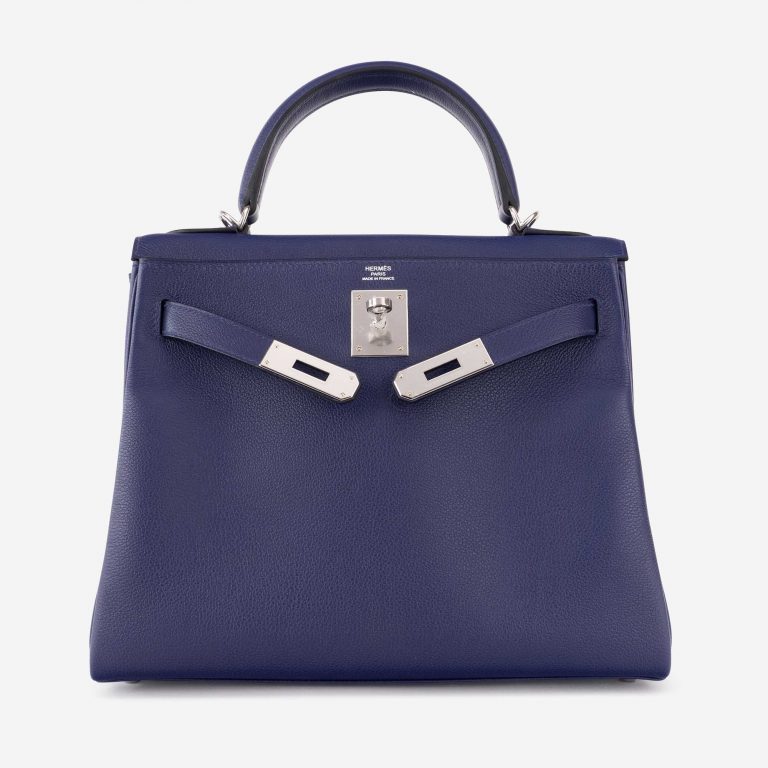 Hermès Kelly 28 Verso Evercolor Blue Encre / Magnolia