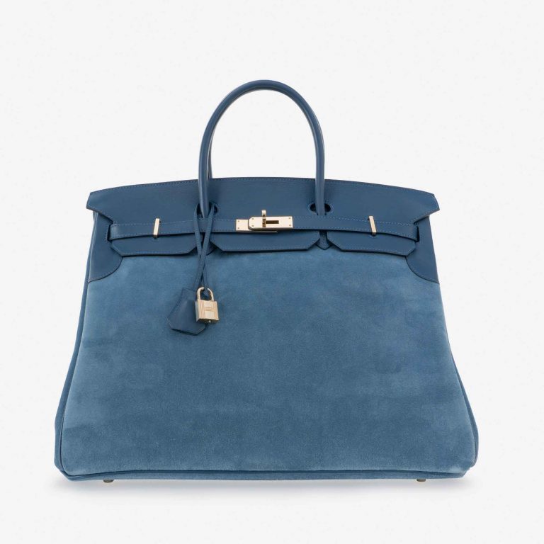 Hermès Birkin 40 Suede Grizzly Blue Thalassa