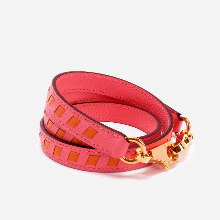Hermès Shoulder Strap Tressage de Cuir Epsom Rose Azalee / Abricot