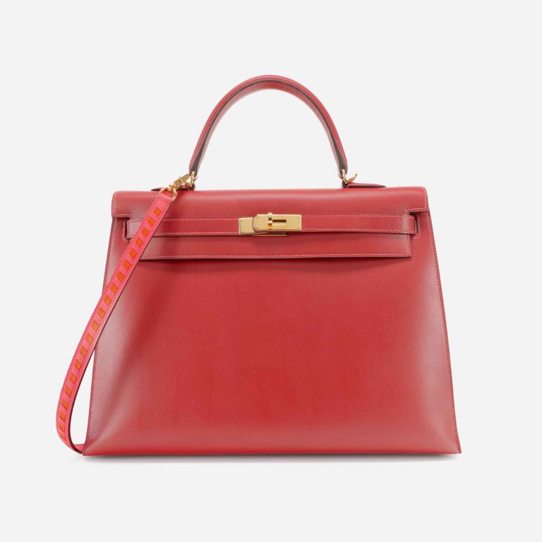 Hermès Shoulder Strap Tressage de Cuir Epsom Rose Azalee / Abricot