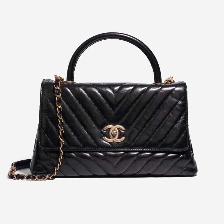 Chanel Handle mittelgroße Tasche Kalbsleder Schwarz