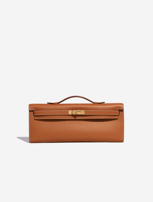 Pre-owned Hermès bag Kelly Cut Clutch Swift Gold Beige, Brown Front | Sell your designer bag on Saclab.com