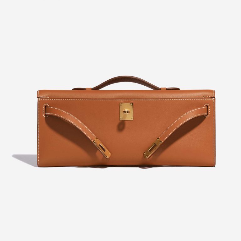 Pre-owned Hermès bag Kelly Cut Clutch Swift Gold Beige, Brown Front Open | Sell your designer bag on Saclab.com