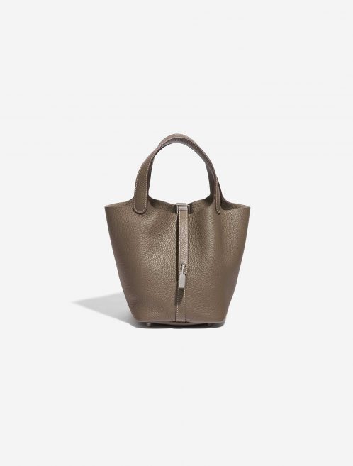 Pre-owned Hermès bag Picotin 18 Taurillon Clemence Etoupe Brown Front | Sell your designer bag on Saclab.com