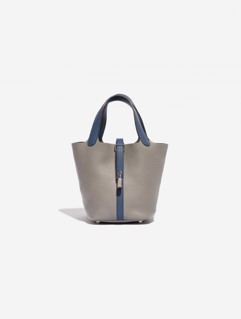 Pre-owned Hermès bag Picotin 18 Clemence / Swift Gris Mouette / Blue Agate Blue Front | Sell your designer bag on Saclab.com