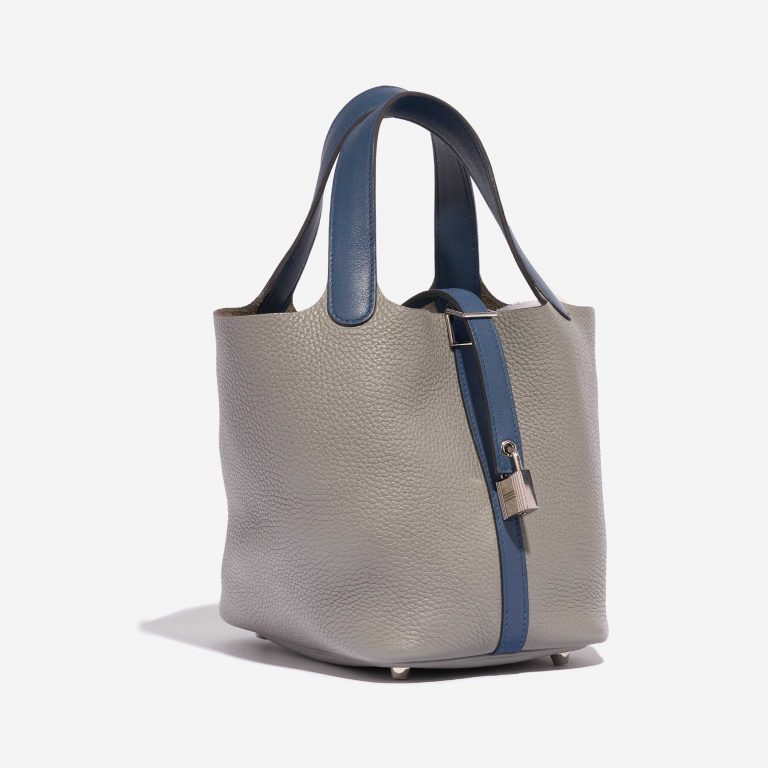Pre-owned Hermès bag Picotin 18 Clemence / Swift Gris Mouette / Blue Agate Blue Side Front | Sell your designer bag on Saclab.com