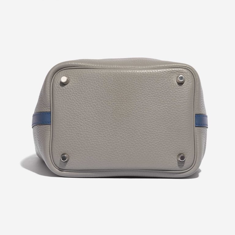 Pre-owned Hermès bag Picotin 18 Clemence / Swift Gris Mouette / Blue Agate Blue Bottom | Sell your designer bag on Saclab.com