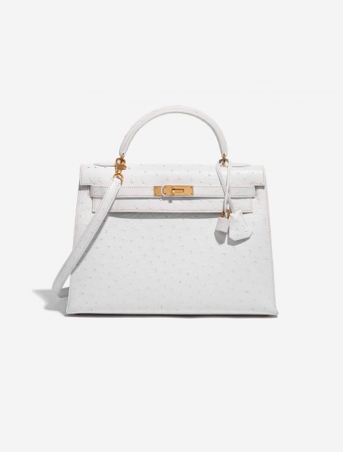 Pre-owned Hermès bag Kelly 32 Ostrich Blanc White Front | Sell your designer bag on Saclab.com