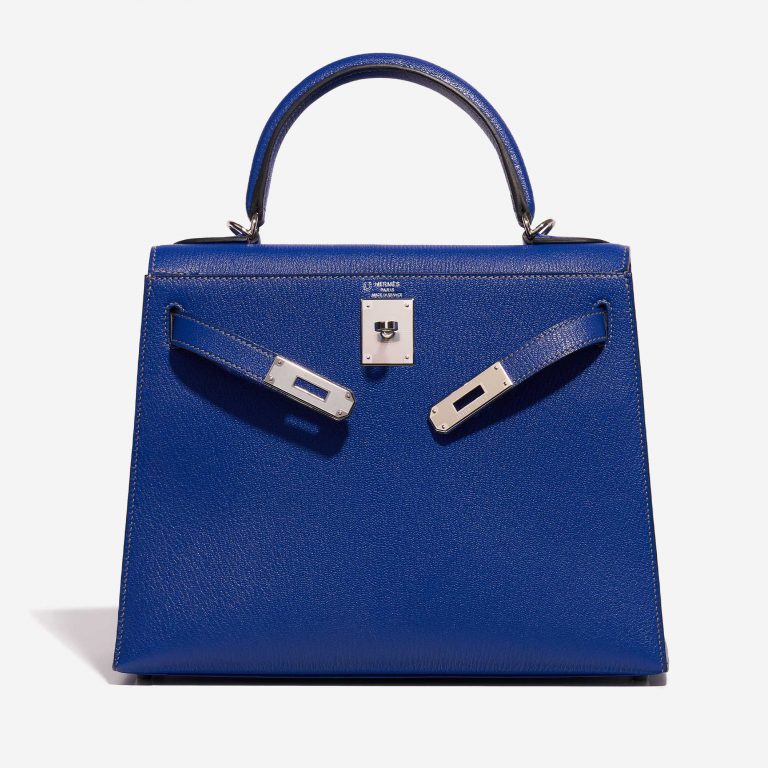 Hermès Kelly 28 HSS Chèvre Mysore Blue Electrique / Gris Mouette