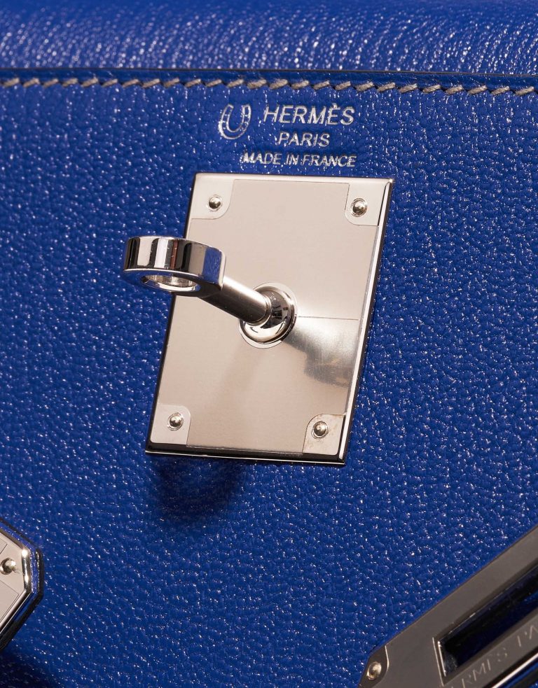 Hermès Kelly 28 HSS Chèvre Mysore Blue Electrique / Gris Mouette