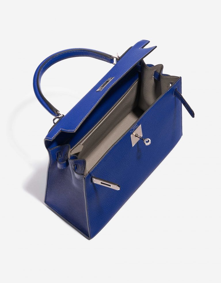 Hermès Kelly 28 HSS Chèvre Mysore Blue Electrique / Gris Mouette