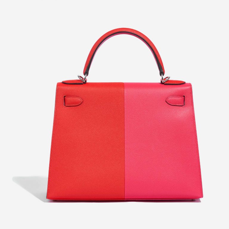 Pre-owned Hermès bag Kelly 28 Epsom Rose Extreme / Rouge de Coeur / Blue Zanzibar Rose Back | Sell your designer bag on Saclab.com