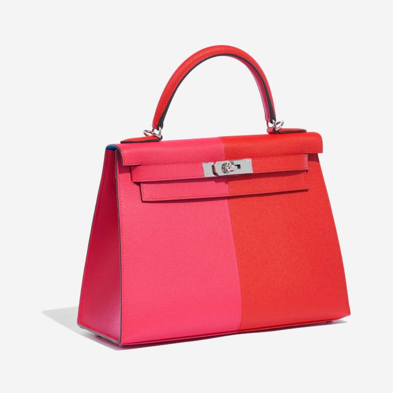 Pre-owned Hermès bag Kelly 28 Epsom Rose Extreme / Rouge de Coeur / Blue Zanzibar Rose Side Front | Sell your designer bag on Saclab.com