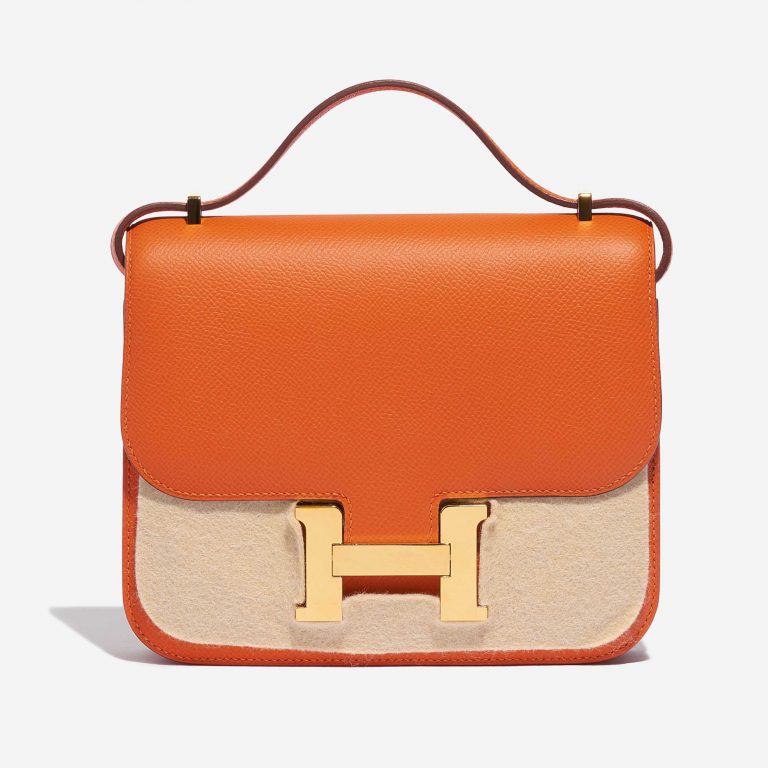 Pre-owned Hermès bag Constance 18 Epsom Feu Orange Front Velt | Sell your designer bag on Saclab.com