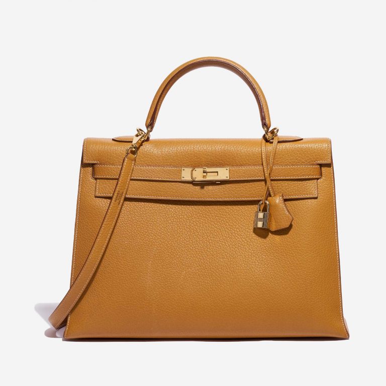 Pre-owned Hermès bag Kelly 35 Ardennes Moutarde Yellow Front | Sell your designer bag on Saclab.com