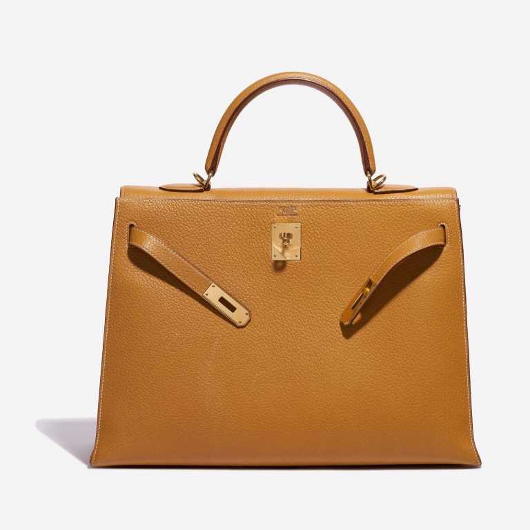 Pre-owned Hermès bag Kelly 35 Ardennes Moutarde Yellow Front Open | Sell your designer bag on Saclab.com