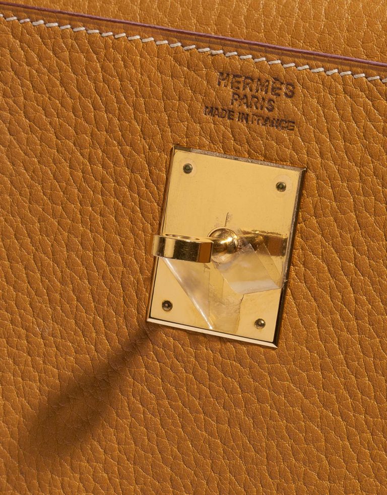 Pre-owned Hermès bag Kelly 35 Ardennes Moutarde Yellow Logo | Sell your designer bag on Saclab.com