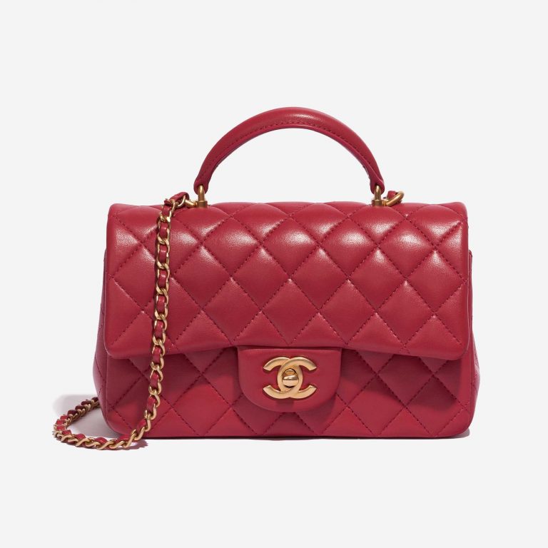 Pre-owned Chanel bag Timeless Mini Rectangular Lamb Raspberry Pink, Red, Rose Front | Sell your designer bag on Saclab.com