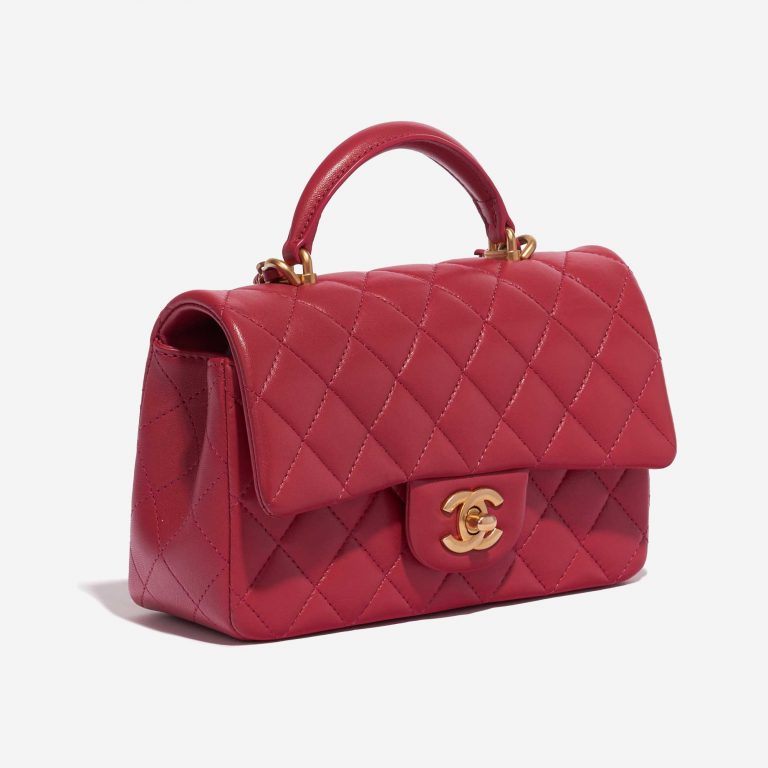 Pre-owned Chanel bag Timeless Mini Rectangular Lamb Raspberry Pink, Red, Rose Side Front | Sell your designer bag on Saclab.com