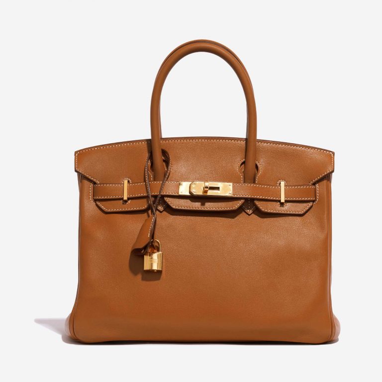 Pre-owned Hermès bag Birkin 30 Swift Gold Brown Front | Sell your designer bag on Saclab.com