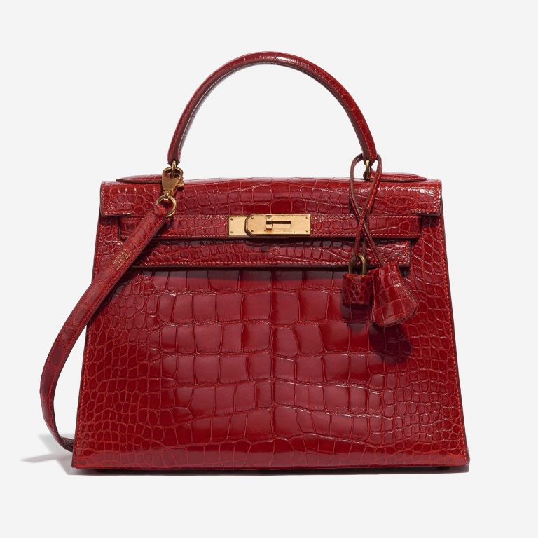 Pre-owned Hermès bag Kelly 28 Alligator Rouge Vif Red Front | Sell your designer bag on Saclab.com