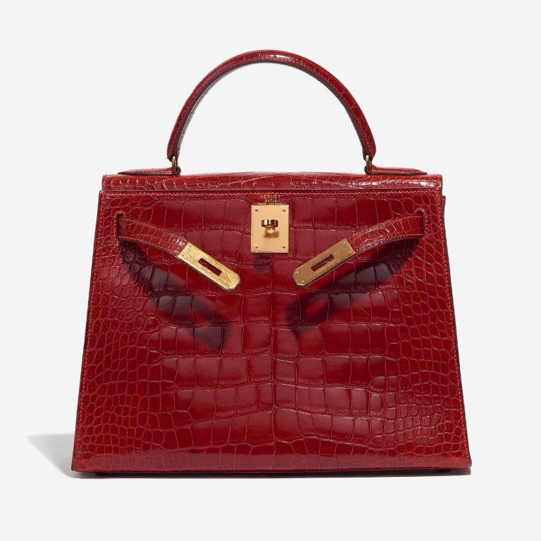 Pre-owned Hermès bag Kelly 28 Alligator Rouge Vif Red Front Open | Sell your designer bag on Saclab.com