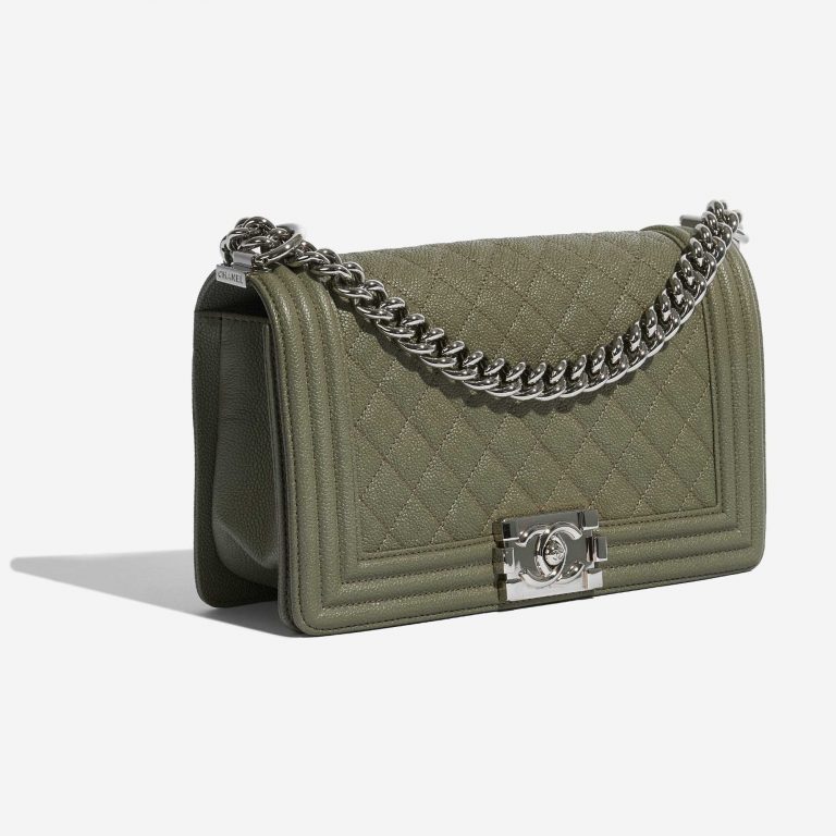 Pre-owned Chanel bag Boy Old Medium Caviar Khaki Green Side Front | Sell your designer bag on Saclab.com