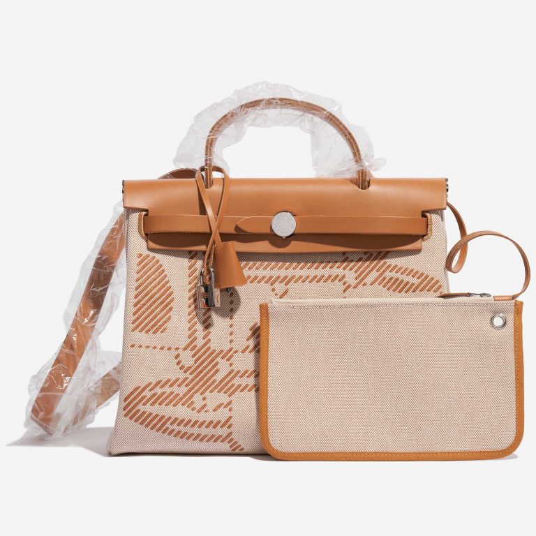 Pre-owned Hermès bag Herbag Zip 31 Toile / Vache Hunter Natural / Sable / Écru / Beige Beige, Brown Front | Sell your designer bag on Saclab.com