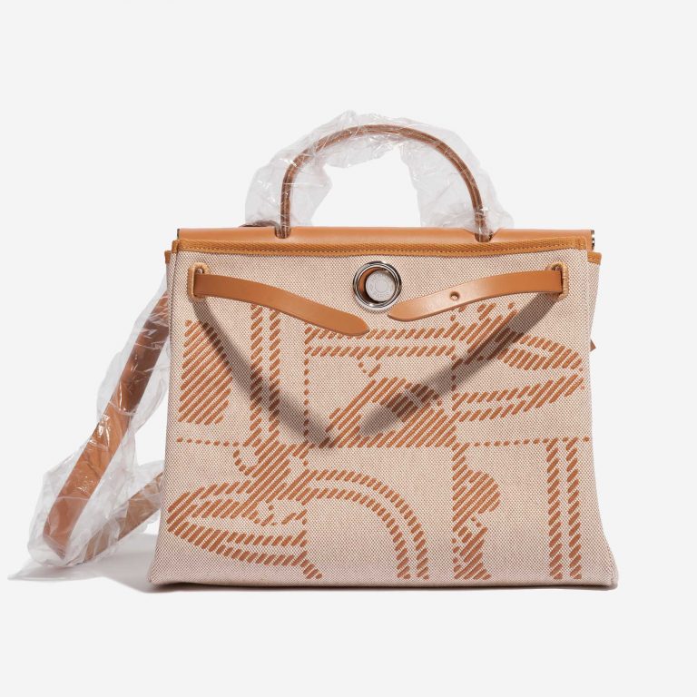 Pre-owned Hermès bag Herbag Zip 31 Toile / Vache Hunter Natural / Sable / Écru / Beige Beige, Brown Front Open | Sell your designer bag on Saclab.com