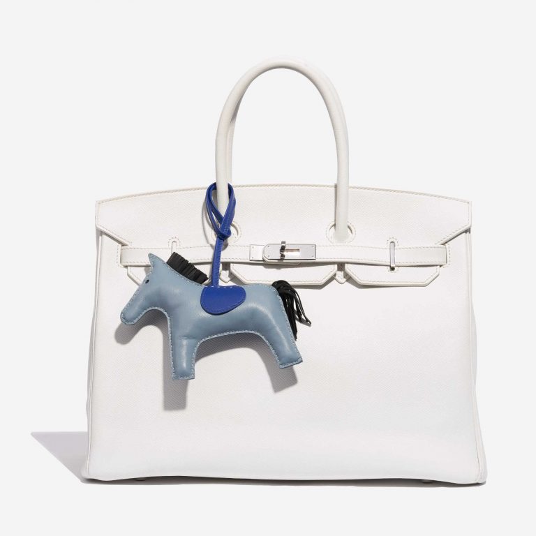 Pre-owned Hermès bag Rodeo GM Milo Lamb Blue Jean / Black / Blue Electrique Blue Front | Sell your designer bag on Saclab.com