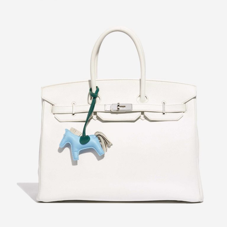 Pre-owned Hermès bag Rodeo PM Milo Lamb Bleu Céleste / Beton / Malachite Beige, Blue, Green Front | Sell your designer bag on Saclab.com