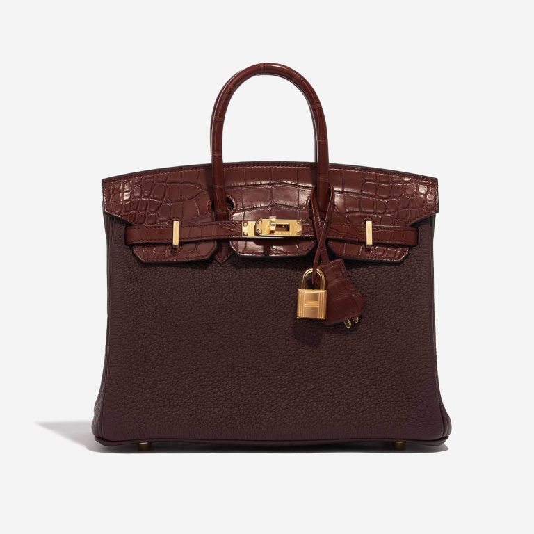 Pre-owned Hermès bag Birkin 25 Touch Matte Alligator / Togo Rouge Sellier / Bourgogne Brown, Violet Front | Sell your designer bag on Saclab.com