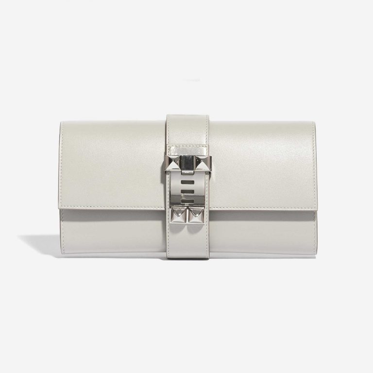 Pre-owned Hermès bag Medor Clutch Swift Gris Perle White Front | Sell your designer bag on Saclab.com
