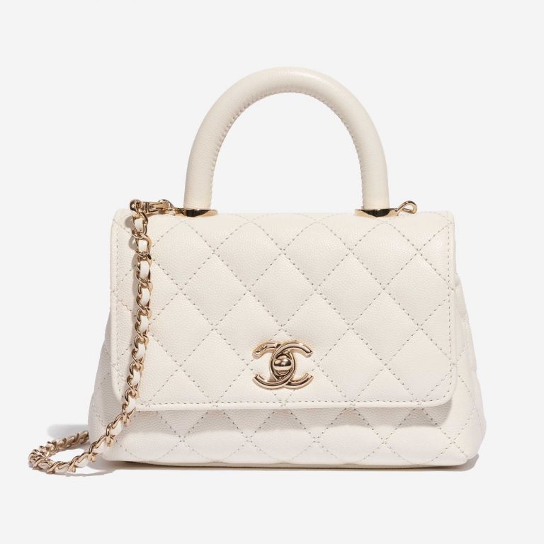 Pre-owned Chanel bag Timeless Handle Extra Mini Caviar White White Front | Sell your designer bag on Saclab.com