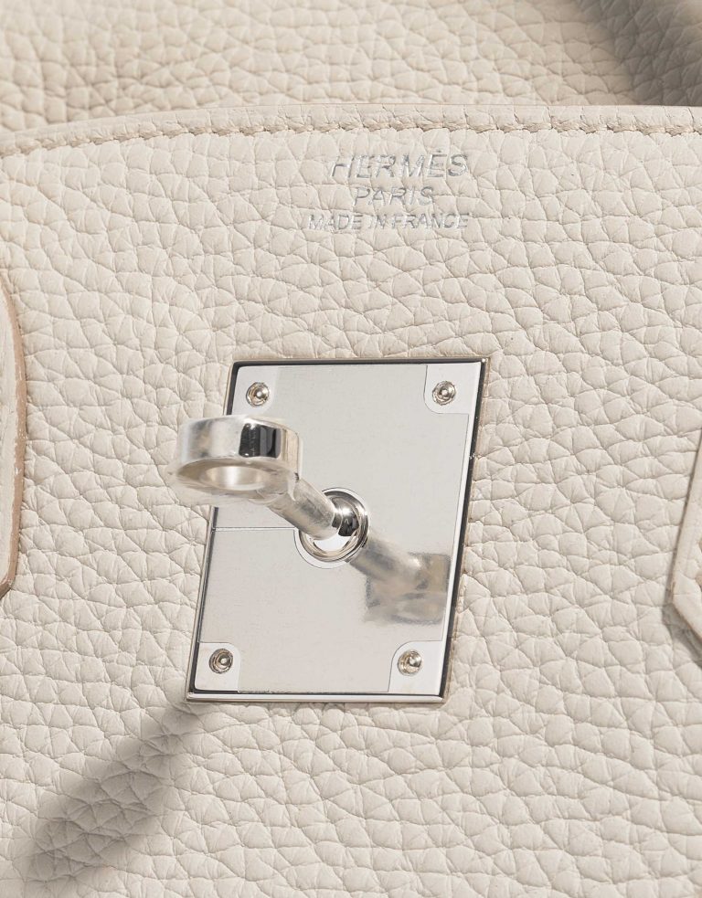 Pre-owned Hermès bag Birkin 30 Clemence Beton White Logo | Sell your designer bag on Saclab.com
