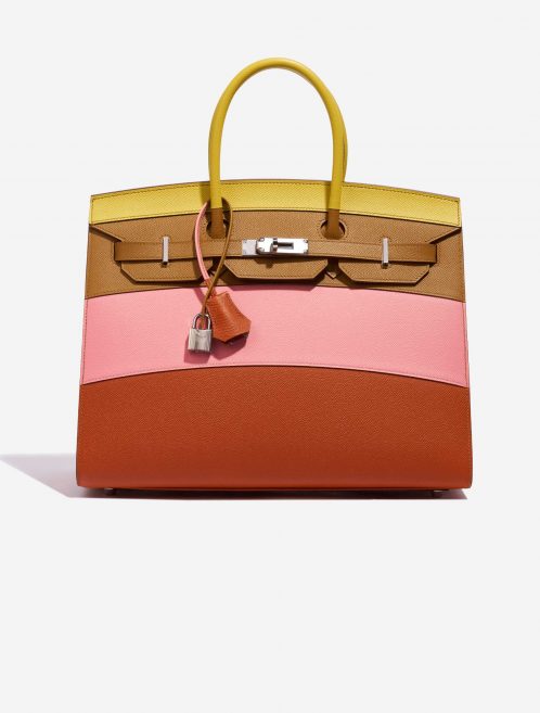 Pre-owned Hermès bag Birkin 35 Sunrise Rainbow Epsom Lime / Rose Confetti / Sesame / Terre Battue Brown, Multicolour, Pink, Red, Rose, Yellow Front | Sell your designer bag on Saclab.com