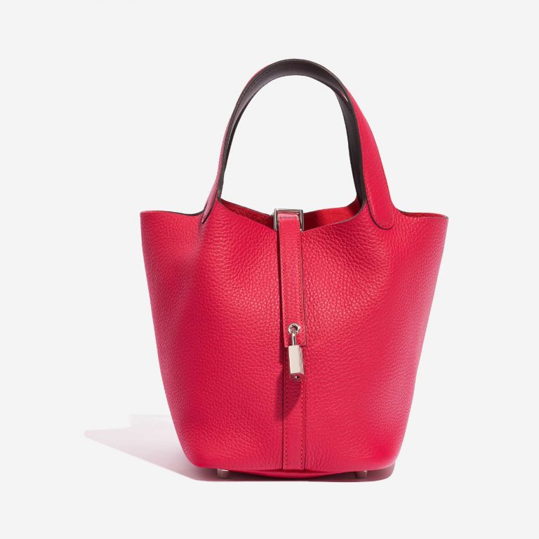 Pre-owned Hermès bag Picotin 18 Taurillon Clemence / Swift  Framboise / Rouge Sellier Pink, Red Front | Sell your designer bag on Saclab.com
