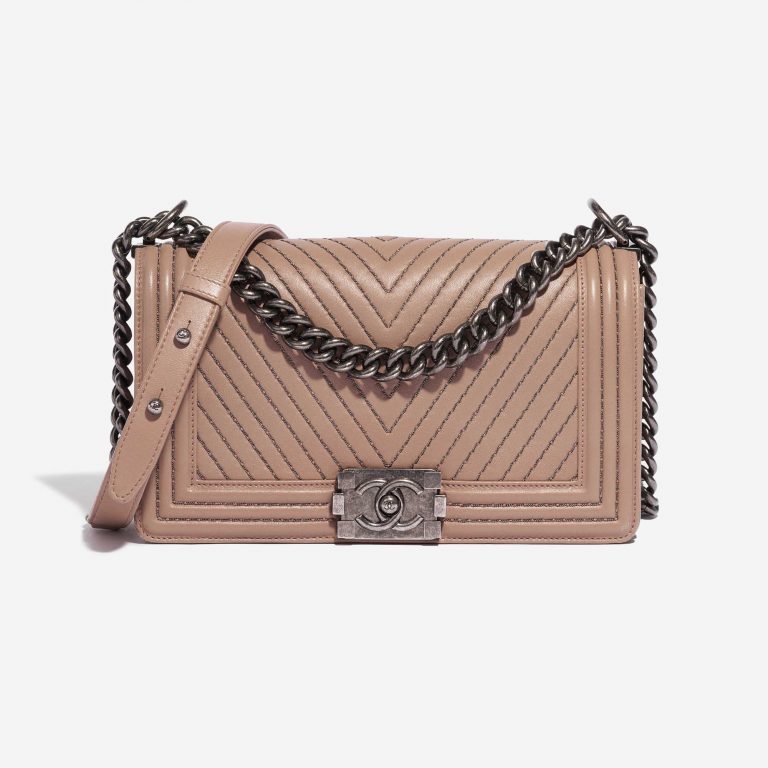Pre-owned Chanel bag Boy Old Medium Lamb Ash Rose Rose Front | Sell your designer bag on Saclab.com