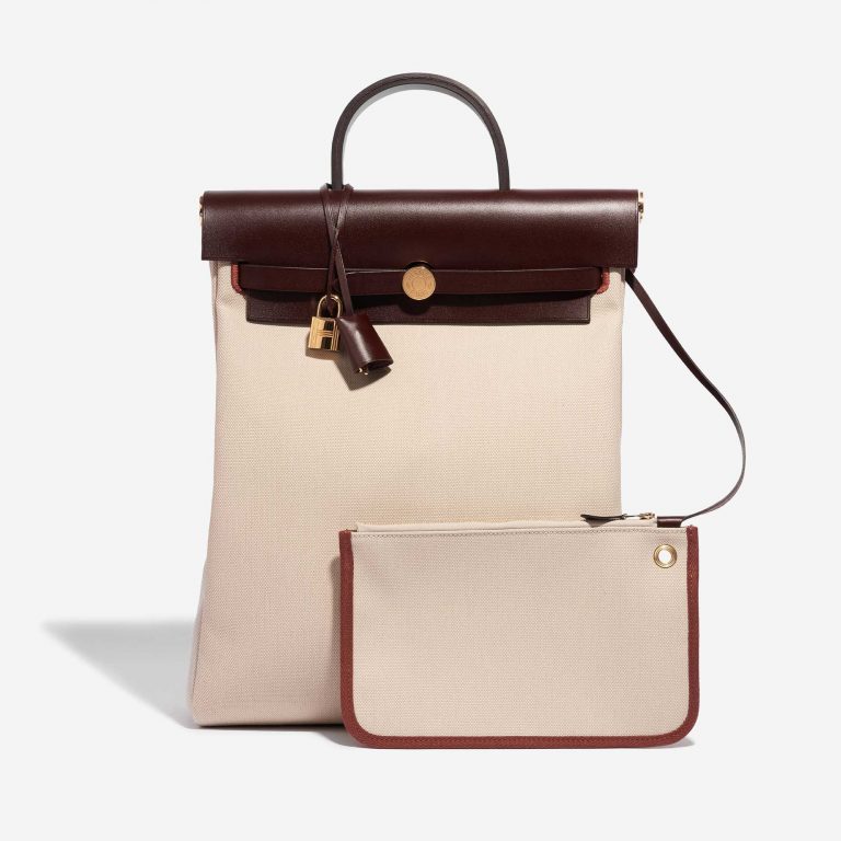 Pre-owned Hermès bag Herbag Backpack Toile Beton / Rouge Sellier Grey | Sell your designer bag on Saclab.com