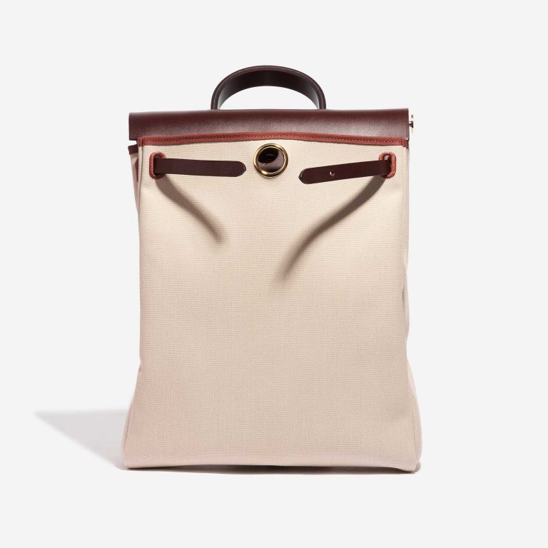 Pre-owned Hermès bag Herbag Backpack Toile Beton / Rouge Sellier Grey Closing System | Sell your designer bag on Saclab.com