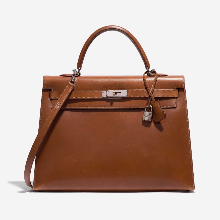 Pre-owned Hermès bag Kelly 35 Box Fauve Brown Front | Sell your designer bag on Saclab.com