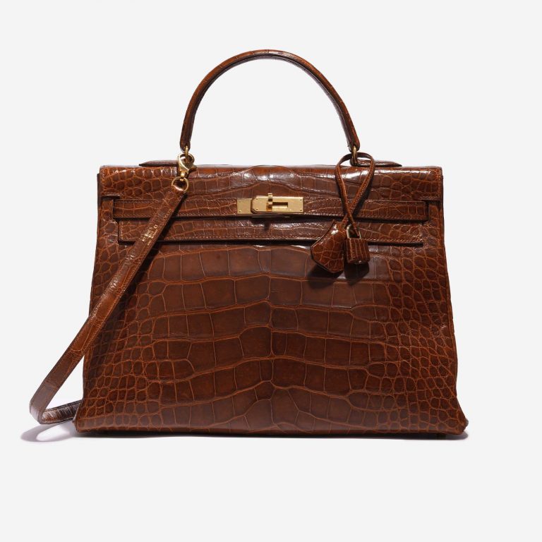 Pre-owned Hermès bag Kelly 35 Alligator Noisette Brown Front | Sell your designer bag on Saclab.com