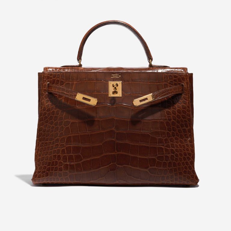 Pre-owned Hermès bag Kelly 35 Alligator Noisette Brown Front Open | Sell your designer bag on Saclab.com