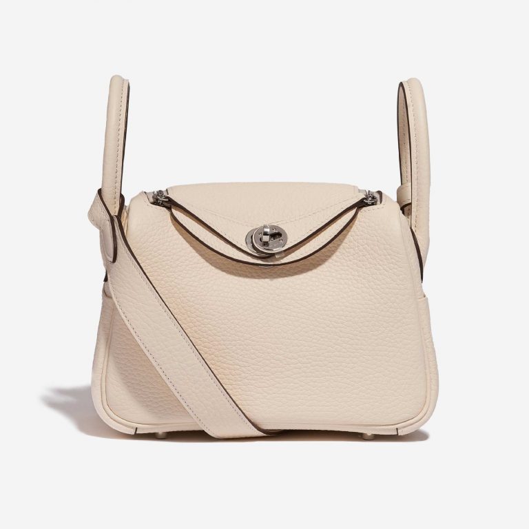 Pre-owned Hermès bag Lindy Mini Clemence Nata Beige, White Front | Sell your designer bag on Saclab.com