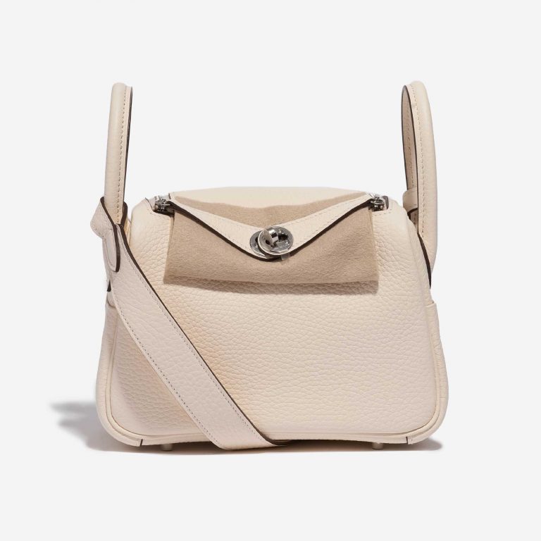 Pre-owned Hermès bag Lindy Mini Clemence Nata Beige, White Front Velt | Sell your designer bag on Saclab.com