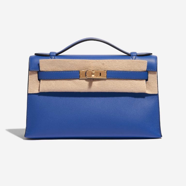 Pre-owned Hermès bag Kelly Pochette Swift Blue de France Blue Front Velt | Sell your designer bag on Saclab.com