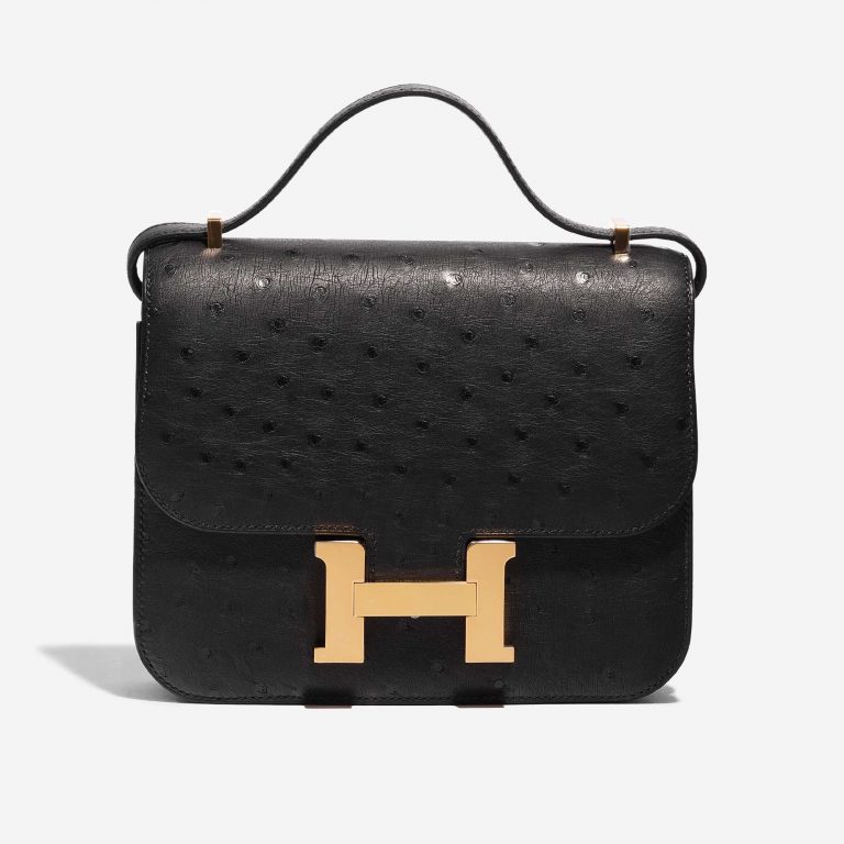 Pre-owned Hermès bag Constance 18 Ostrich Black Black Front | Sell your designer bag on Saclab.com