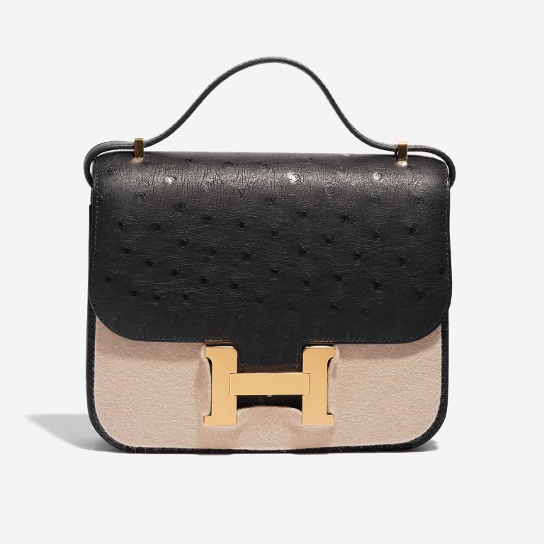 Pre-owned Hermès bag Constance 18 Ostrich Black Black Front Velt | Sell your designer bag on Saclab.com