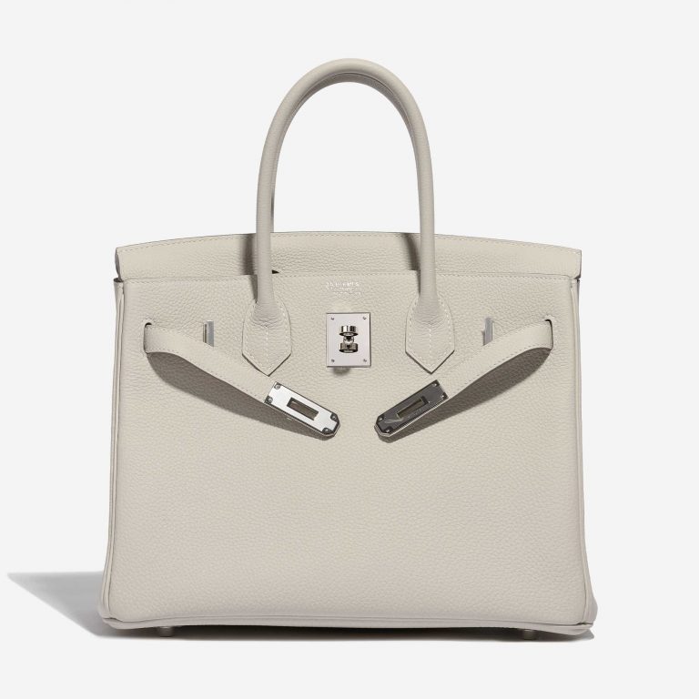 Pre-owned Hermès bag Birkin 30 HSS Togo Craie / Blue Glacier Beige Front Open | Sell your designer bag on Saclab.com
