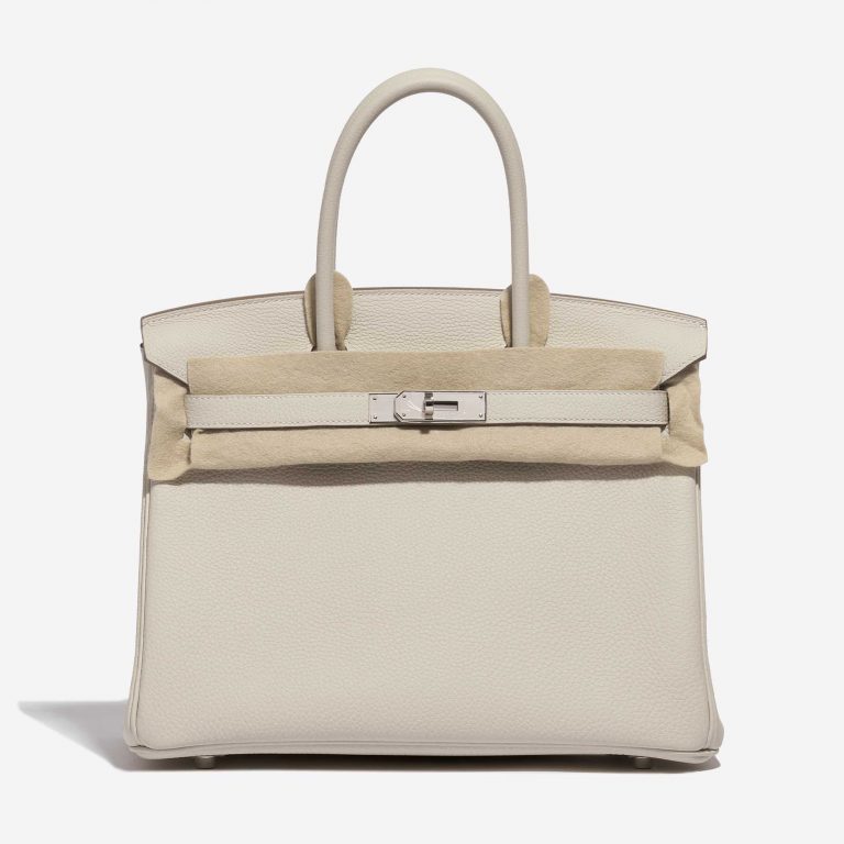 Pre-owned Hermès bag Birkin 30 HSS Togo Craie / Blue Glacier Beige Front Velt | Sell your designer bag on Saclab.com
